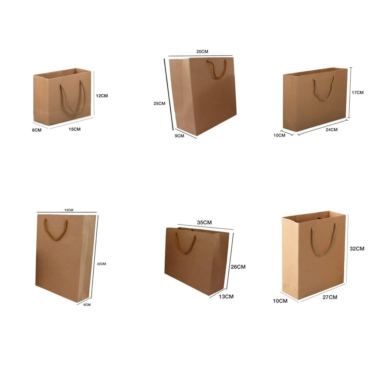 Kraft Paper Bags with Handles 50PCS 6Sizes