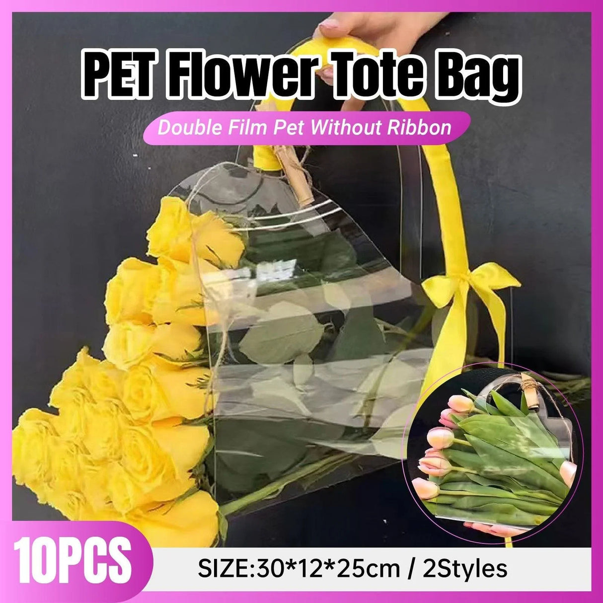 Transparent Flower Handbags PET Floral Display 10PCS