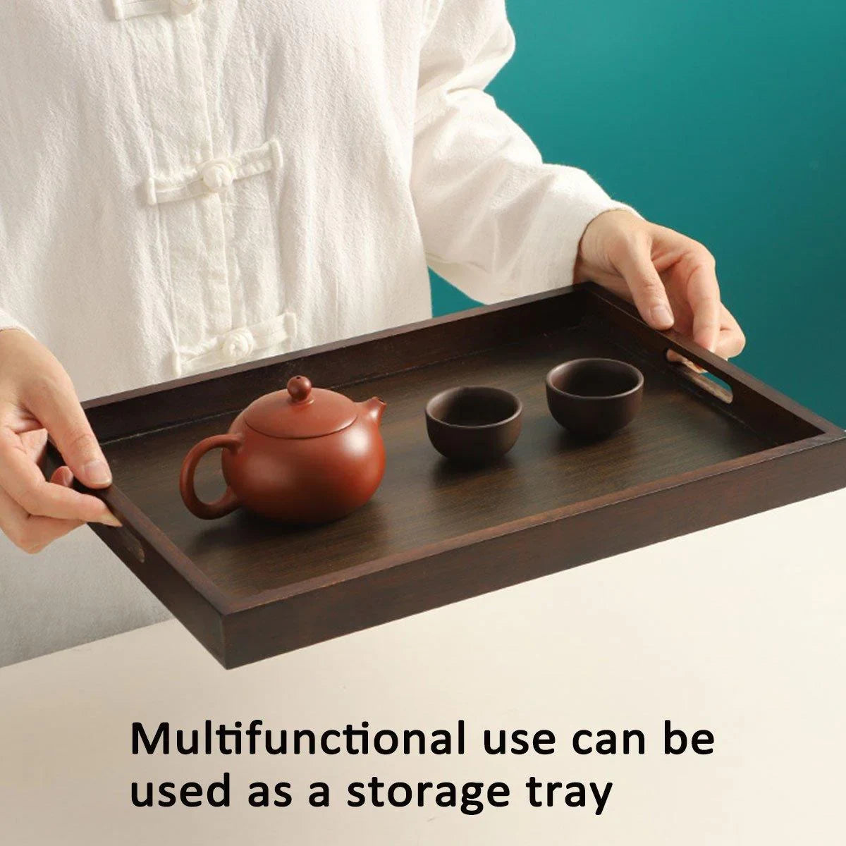 Japanese Style Bamboo Tea Tray Walnut 1PC