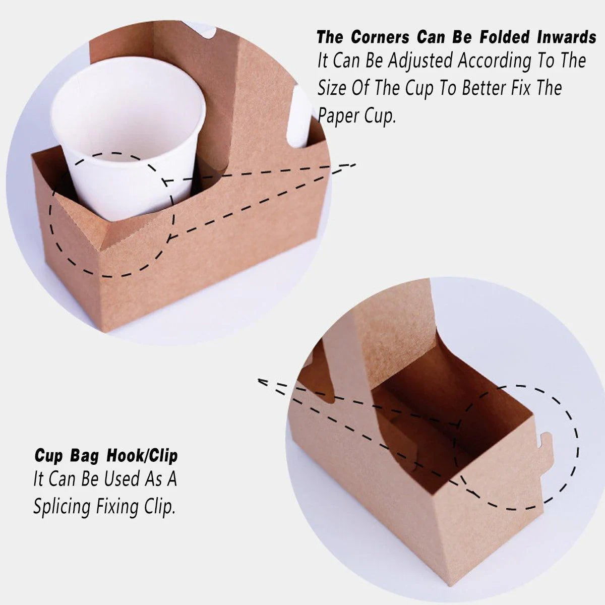 Kraft Paper Cup Holder Portable Coffee Drink Carrier Reusable Cup 100PCS
