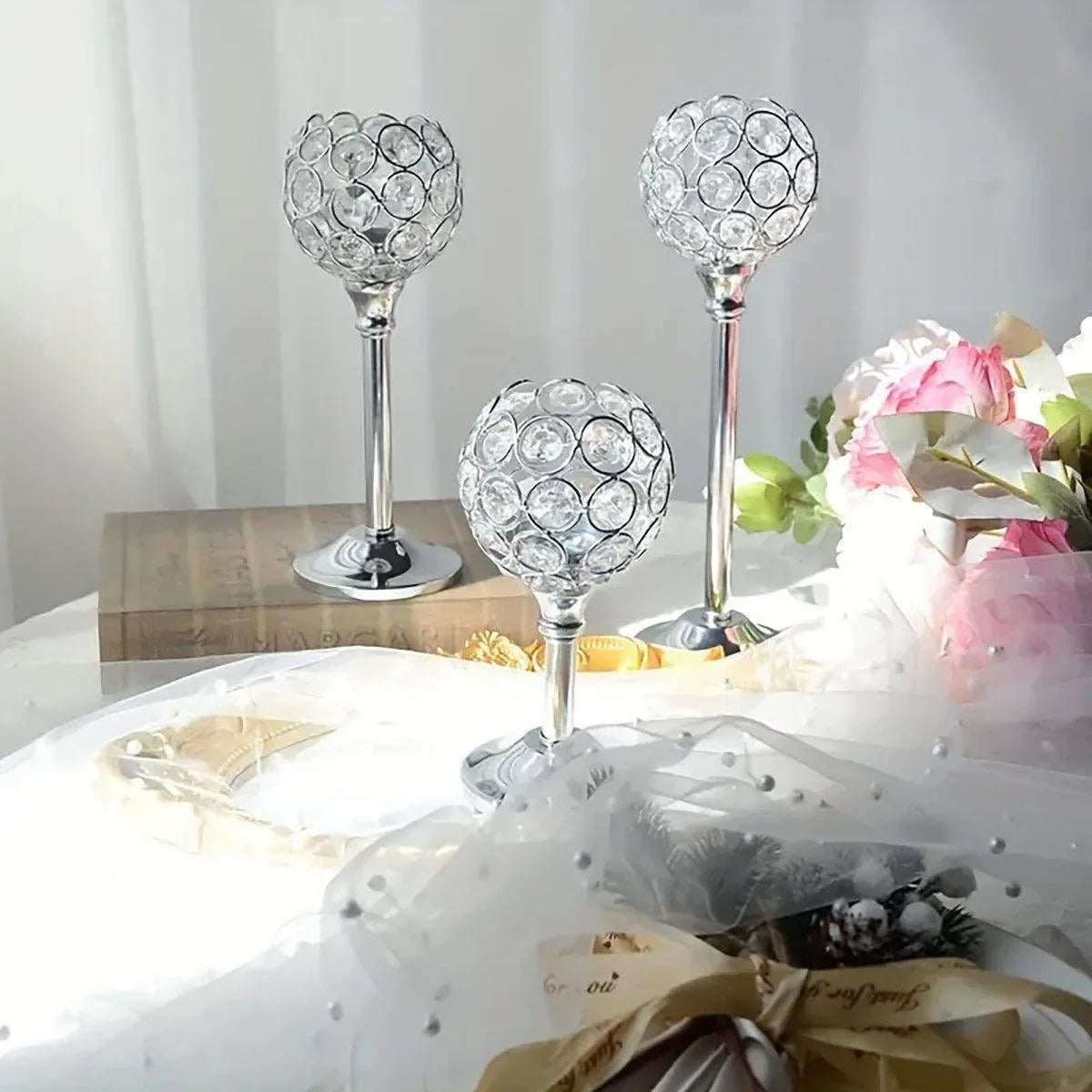 3PCS Crystal Candle Holders