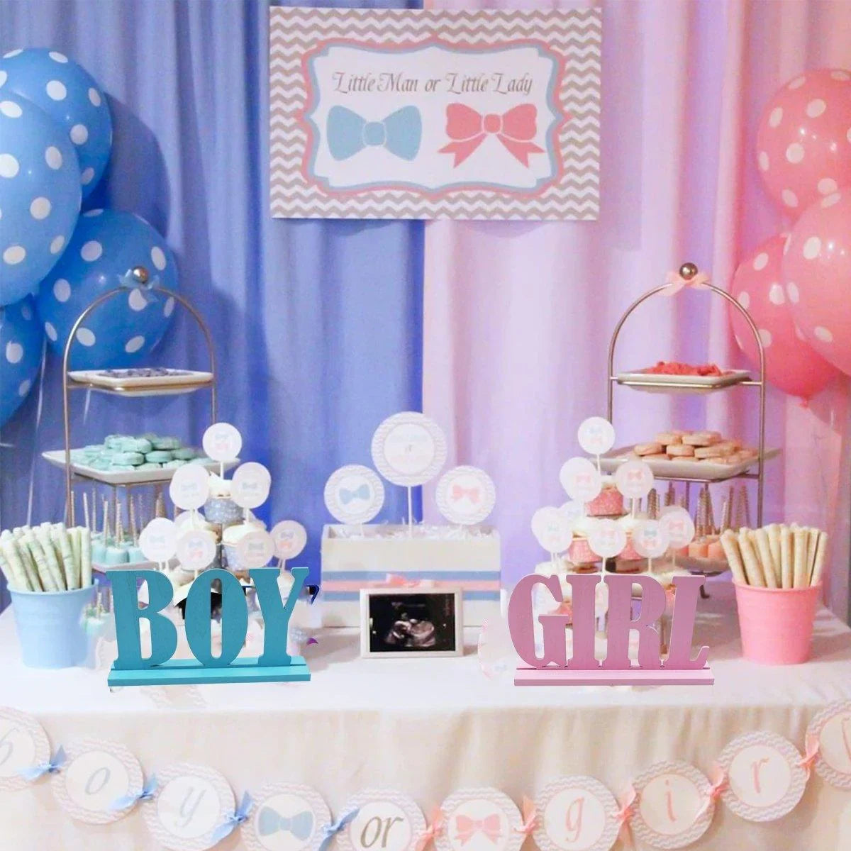 Wooden Party Decorations Blue/Pink 2PCS