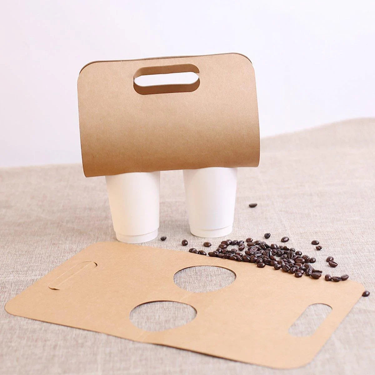 These kraft paper portable cup holders are perfect for cafes, takeaways, and events where carrying beverages is needed.