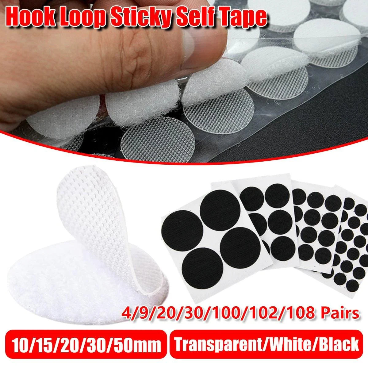 Nylon Adhesive Hook and Loop Stickers 4-108Packs