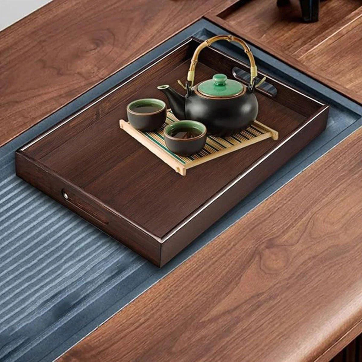 Japanese Style Bamboo Tea Tray Walnut 1PC