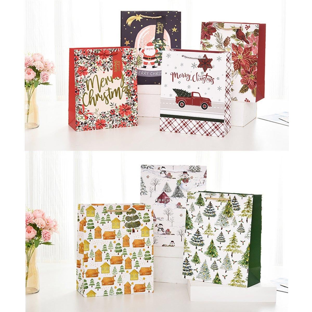 12PCS Christmas Paper Gift Bags Set Xmas Tote