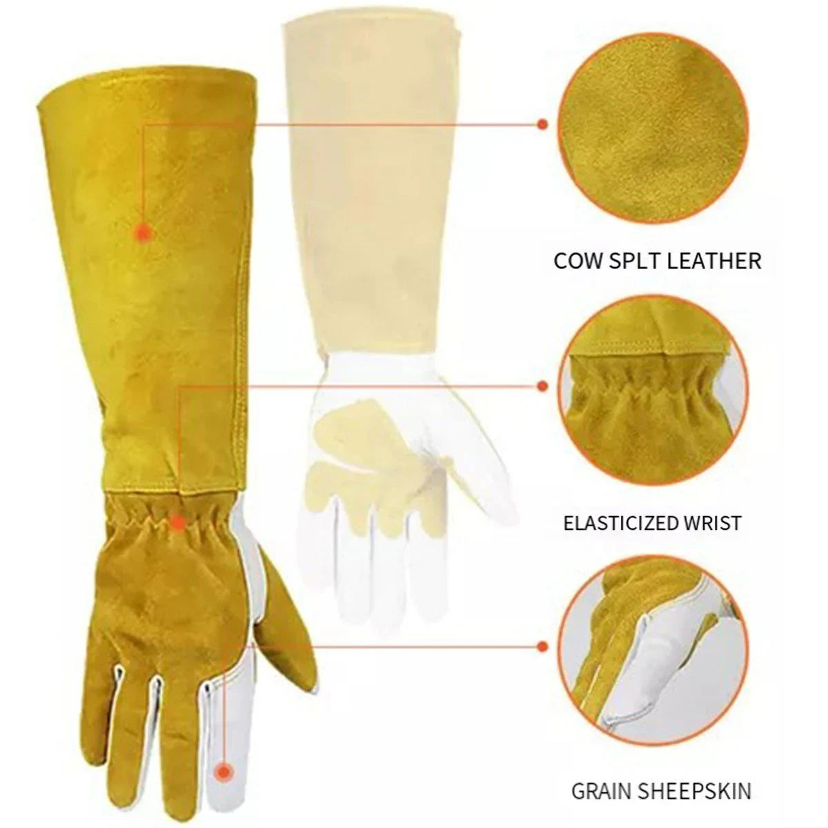 Welding Gloves Long Heavy Duty Safety Work Gloves for Fireplace 1 Pair