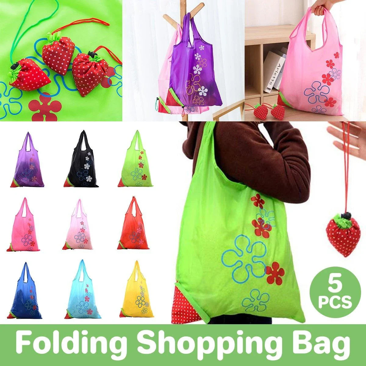 Polyester Reusable Grocery Bags Eco-Friendly 5PCS