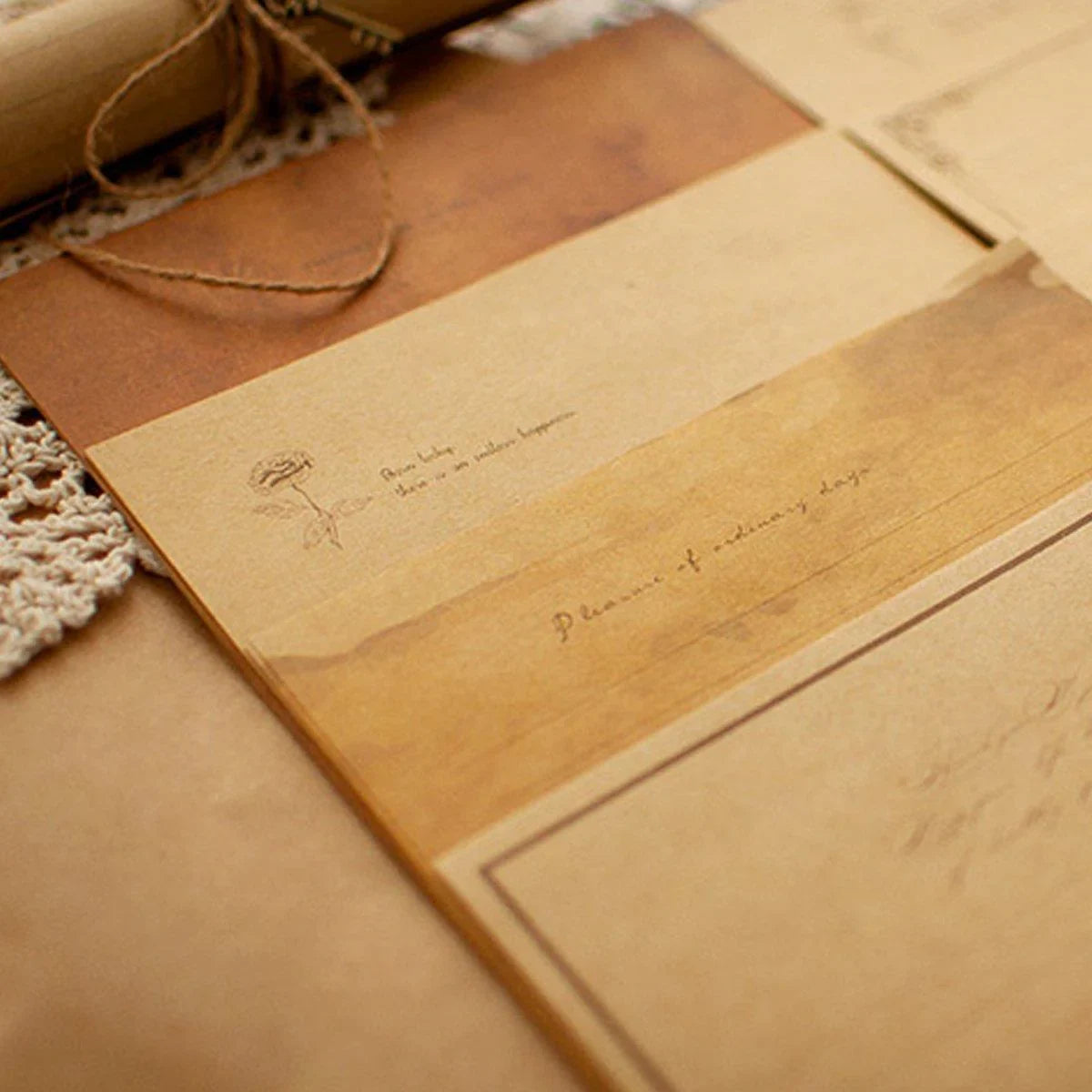 Cowhide Letter Paper Envelope Stationery Writing 5Set