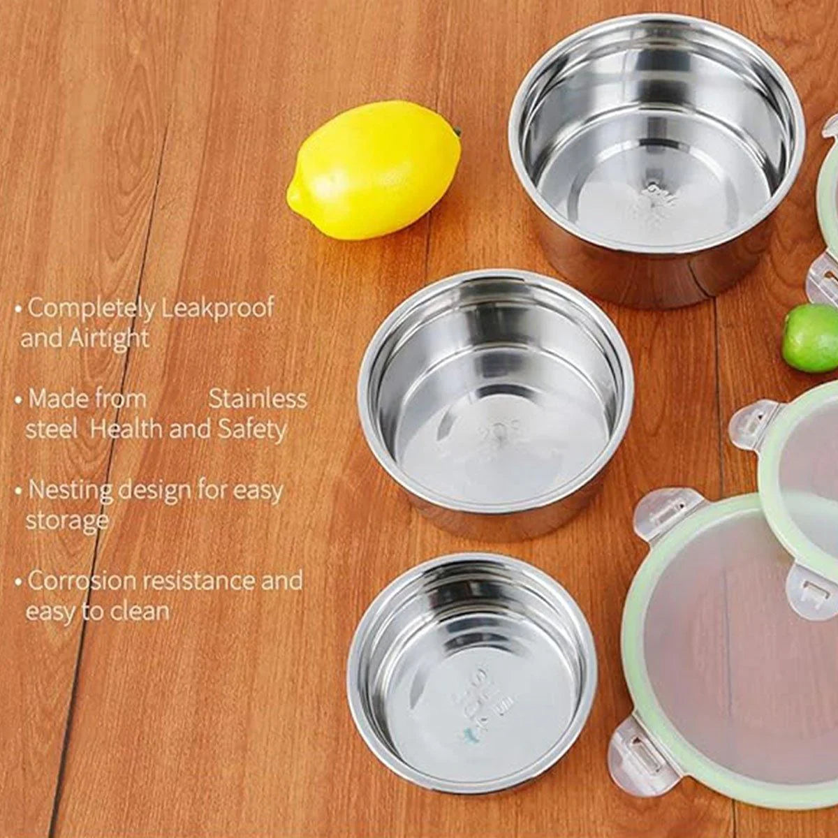 3PCS Stainless Food Container with Lid Round