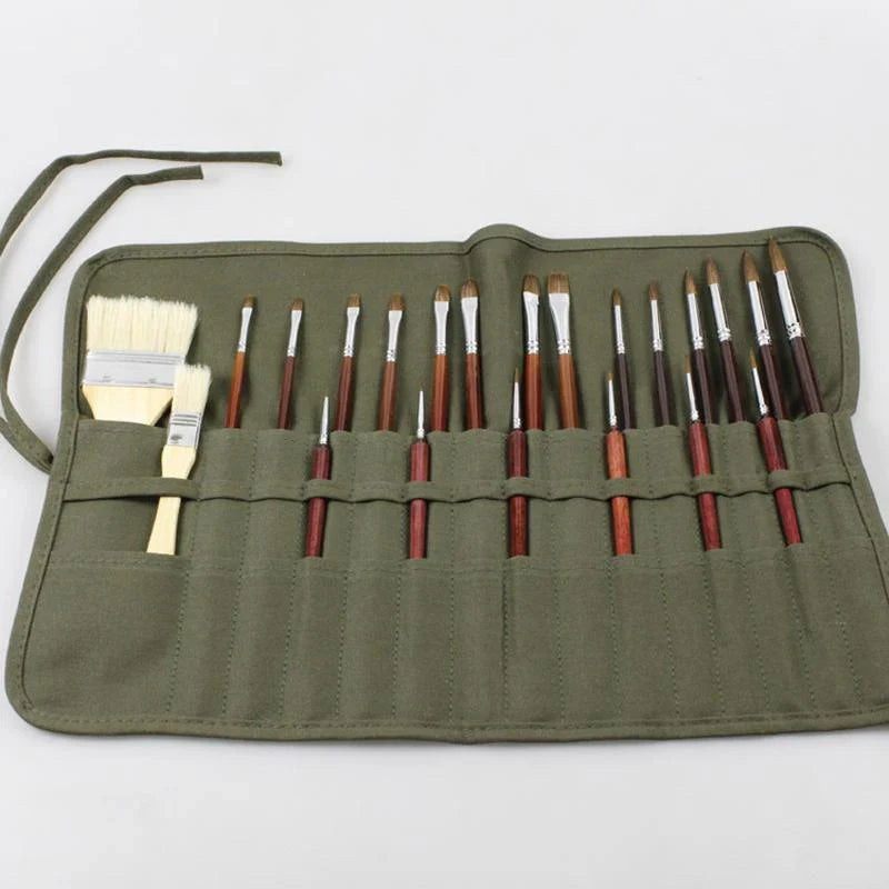 Roll Up Paint Brush Canvas Bag Green 1PCS