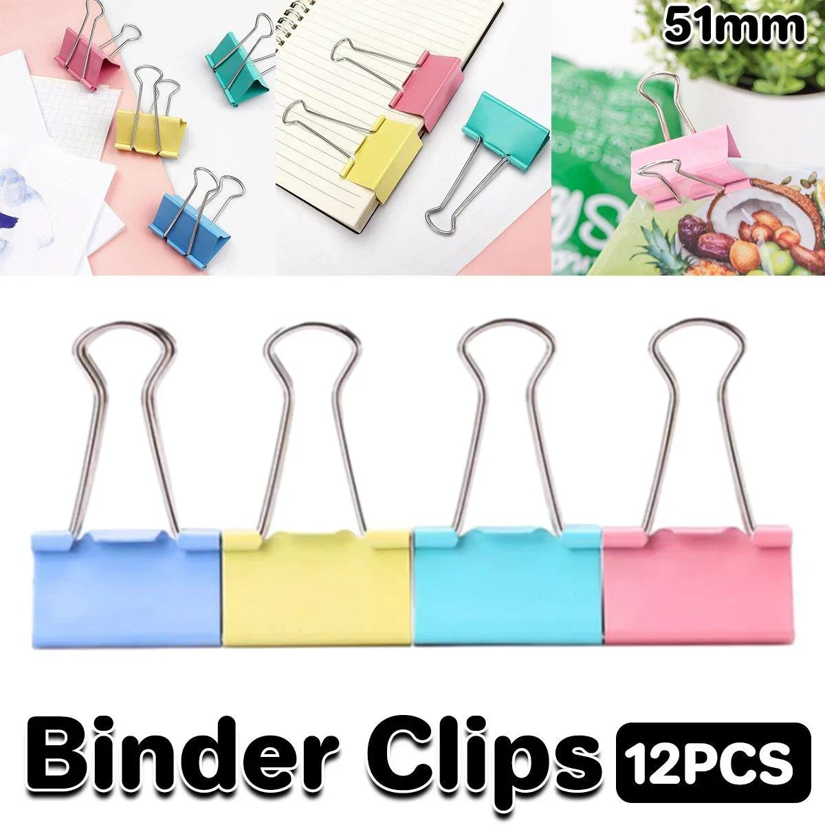 Tempered Steel Colourful Binder Clips 12PCS