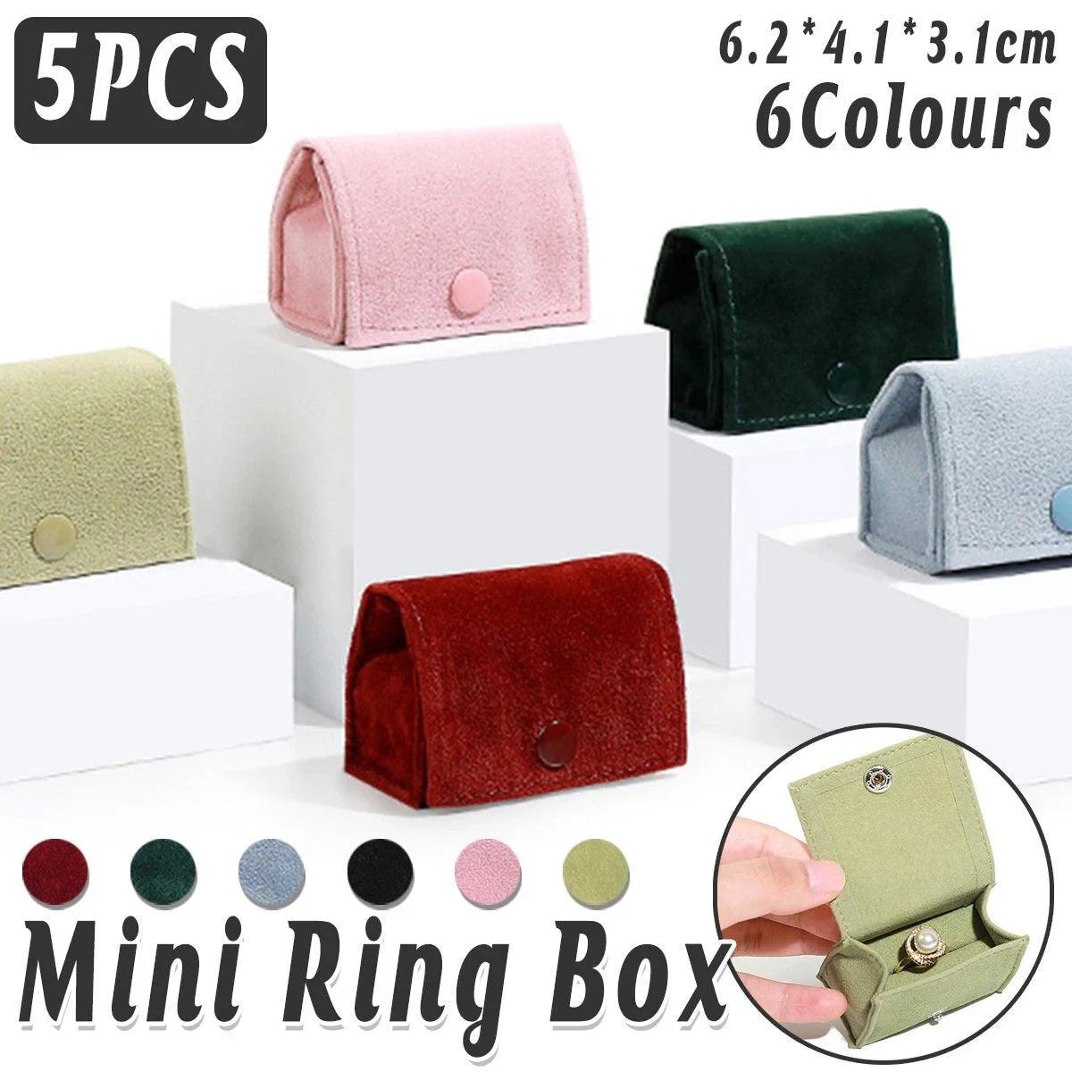 Premium Fabric Mini Rings and Earrings Jewelry Boxes 5PCS
