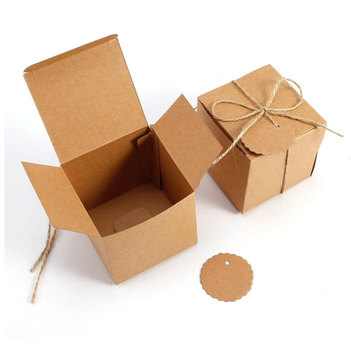 Kraft Paper Gift Boxes with Hemp Rope and Tags 50PCS