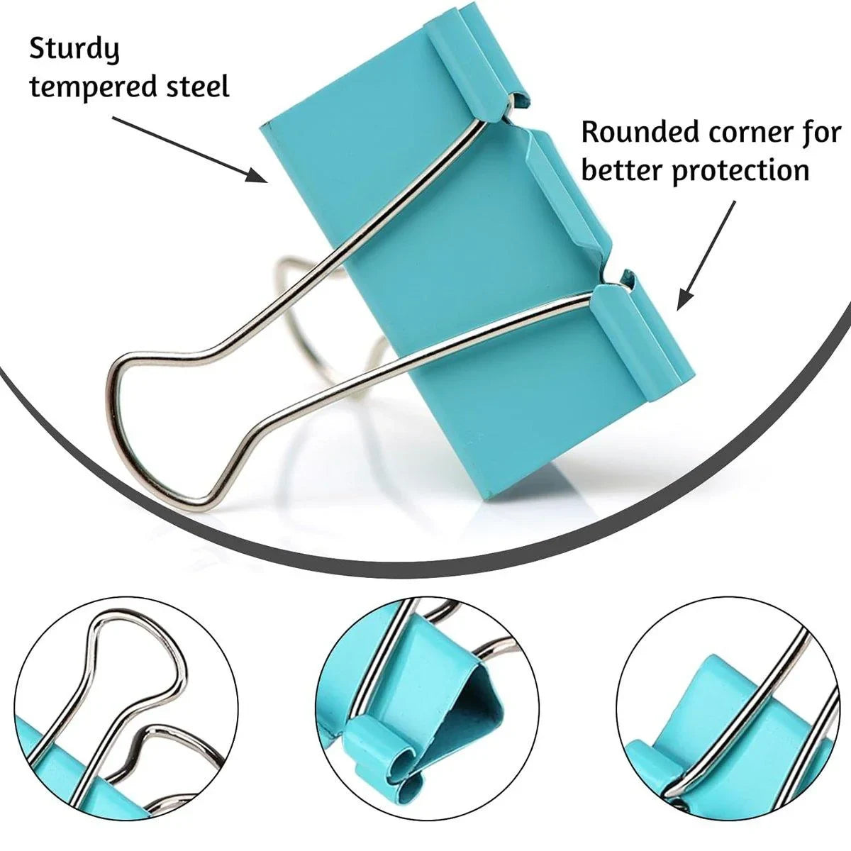 Tempered Steel Colourful Binder Clips 12PCS