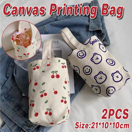 Red Blue Small Canvas Bags Cup Holders 2PCS