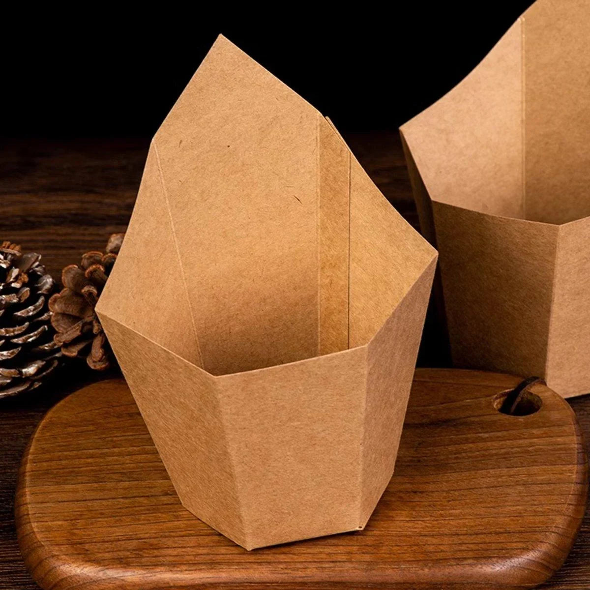 Disposable Folding Hexagon Kraft Paper Cups 100PCS
