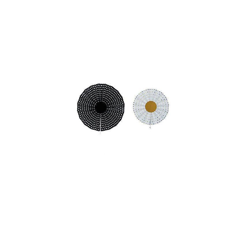 Black Gold Paper Fans Hanging Party Decorations 8PCS