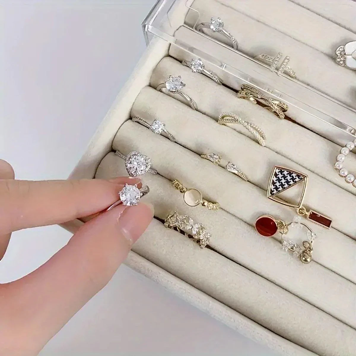 Three-layer Jewelry Box Dust-proof Drawer-type 1PCS