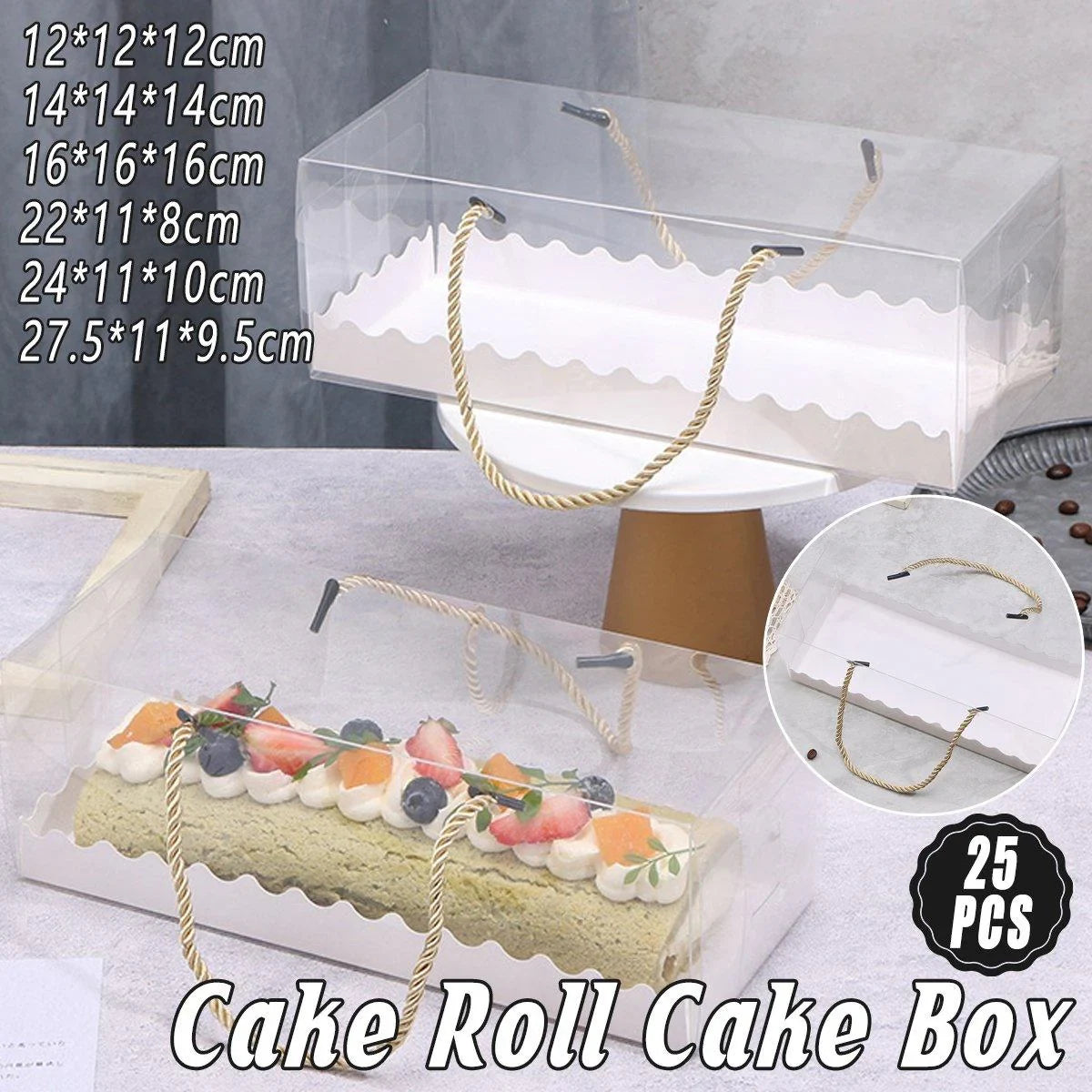 Transparent Plastic Cake Roll Packing Boxes 25PCS
