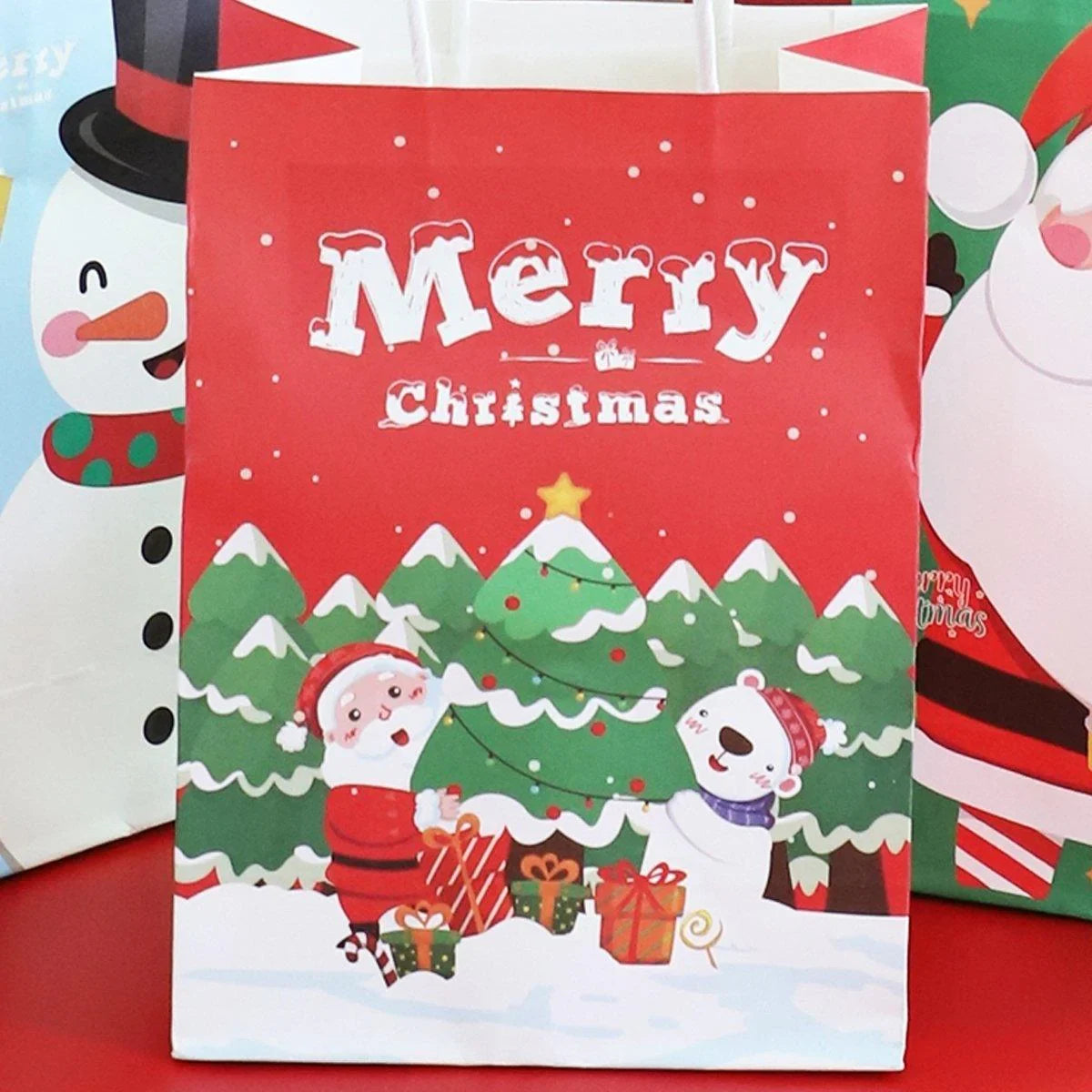 25PCS Christmas Tote Bags Kraft Paper Gift Bags