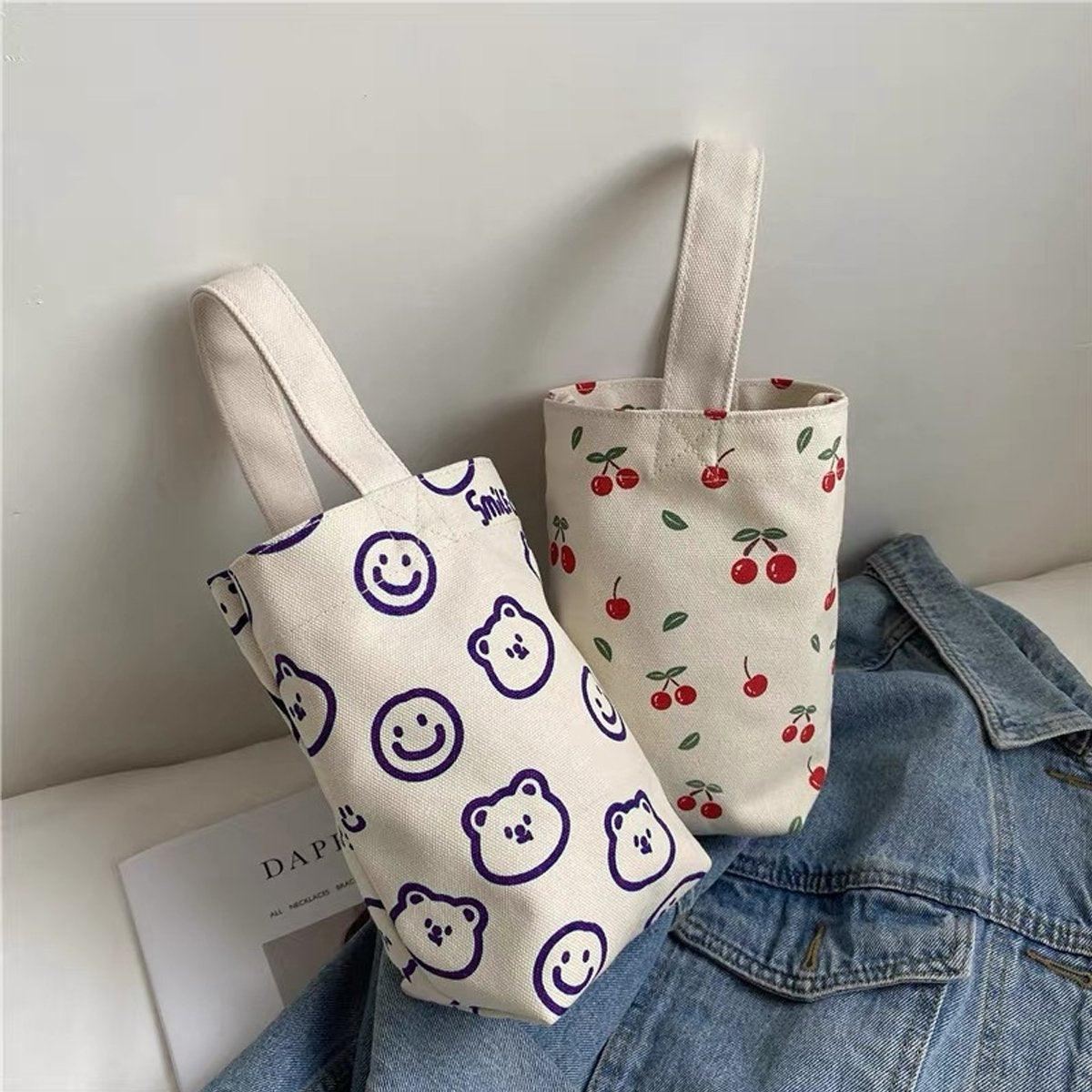 Red Blue Small Canvas Bags Cup Holders 2PCS