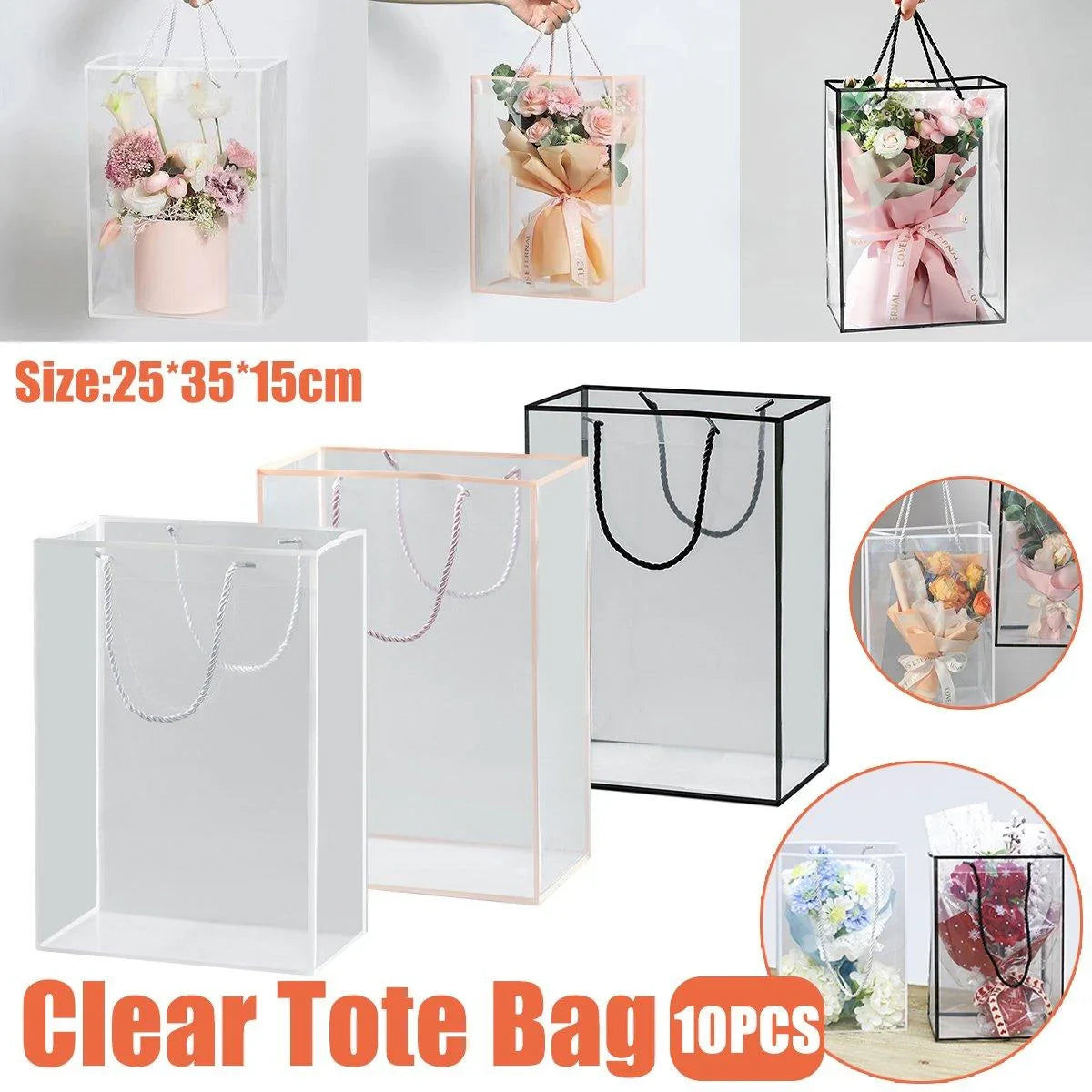 Premium PVC Clear Tote Bags Gift Packaging 10PCS