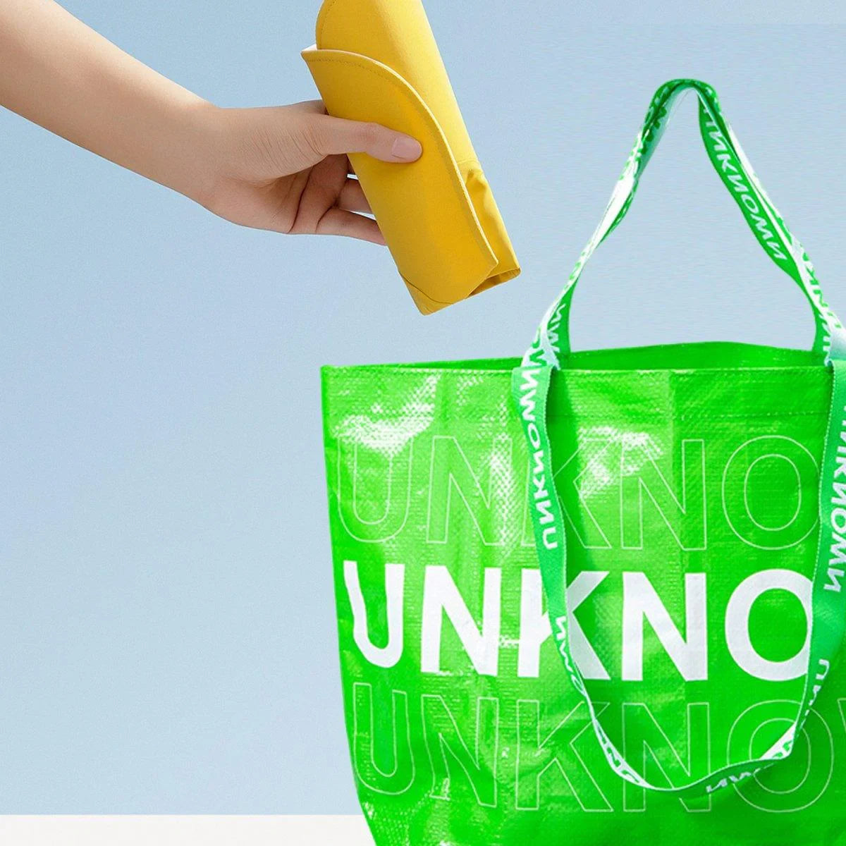 Waterproof Hand-Woven Durable Green Shopping Bags 5PCS