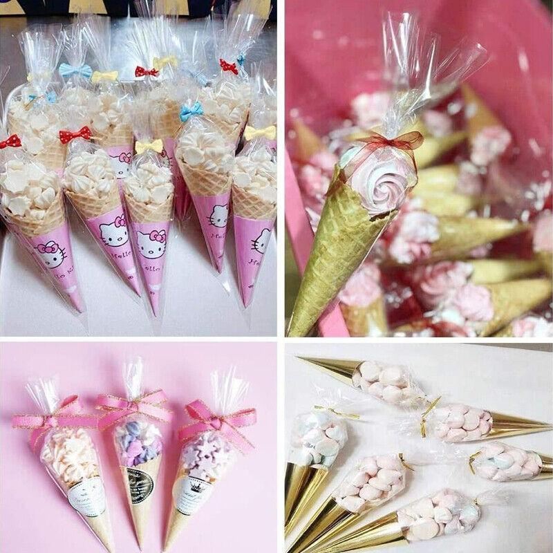 100PCS Easter Clear Cello Cone Bags