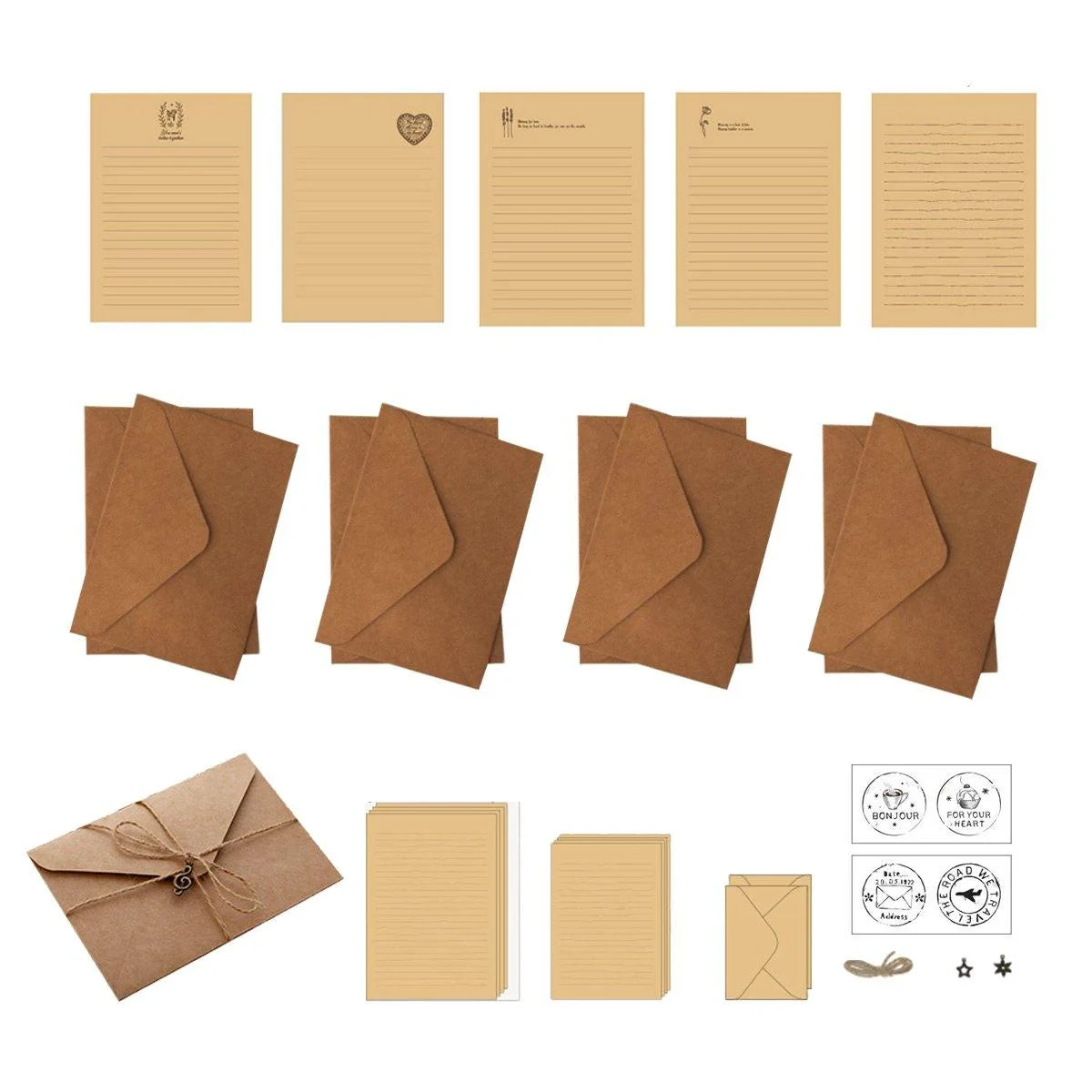 Cowhide Letter Paper Envelope Stationery Writing 5Set