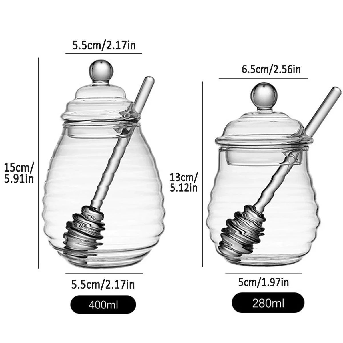 Household Glass Honey Jar with Lid 2PCS Stirring Rod Transparent Honey Bottle