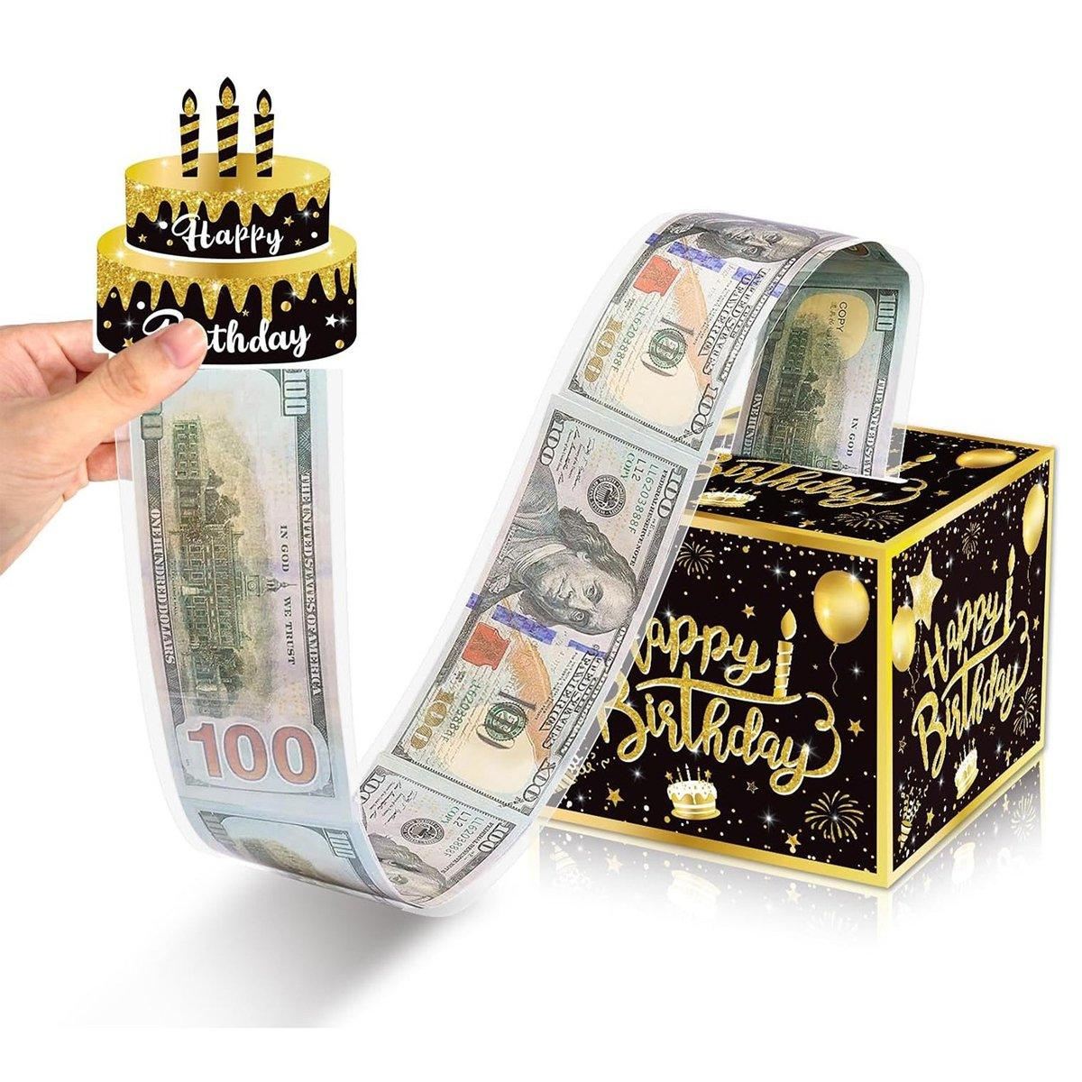 Black and Gold Birthday Money Box 1 Set with 30 Money Bags