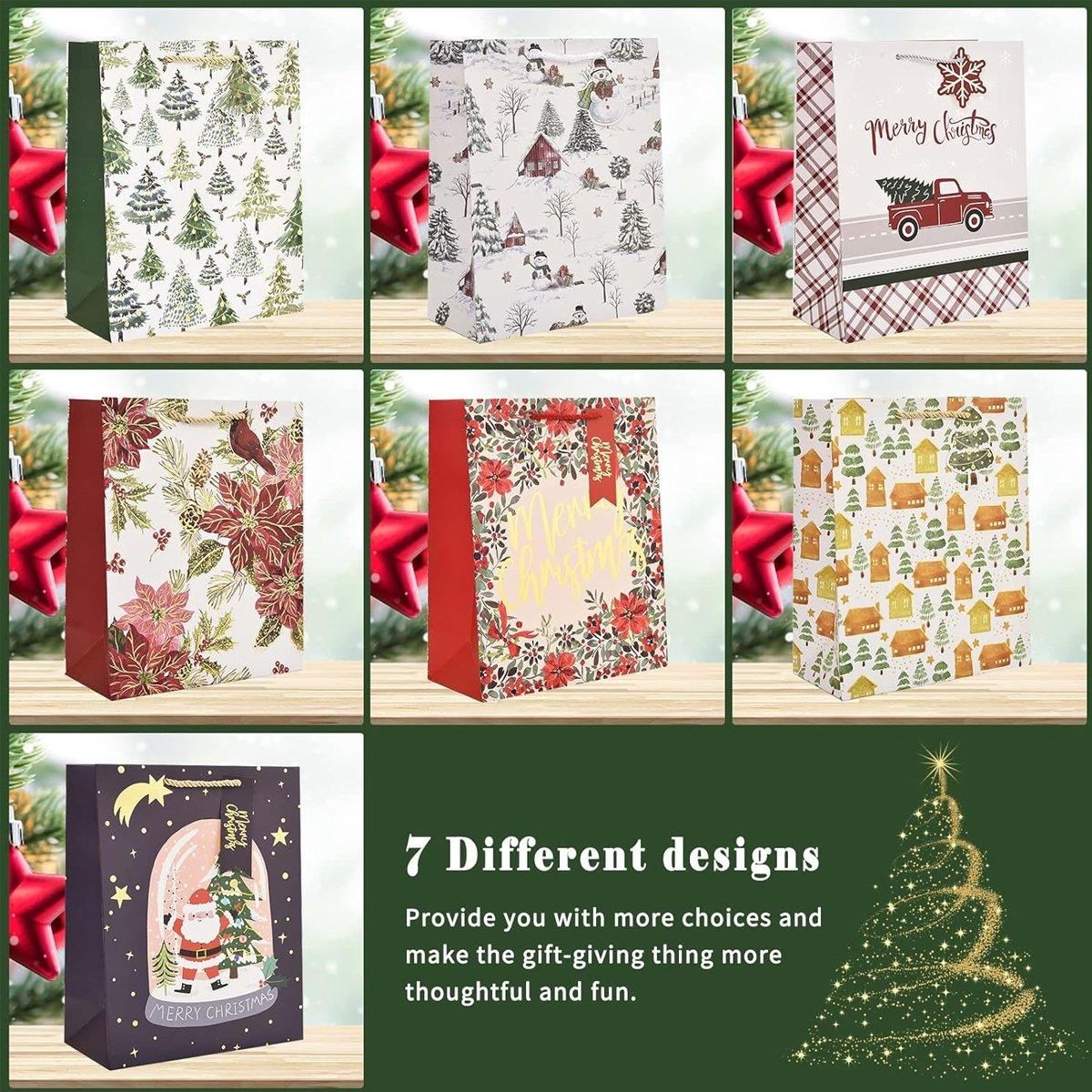 12PCS Christmas Paper Gift Bags Set Xmas Tote