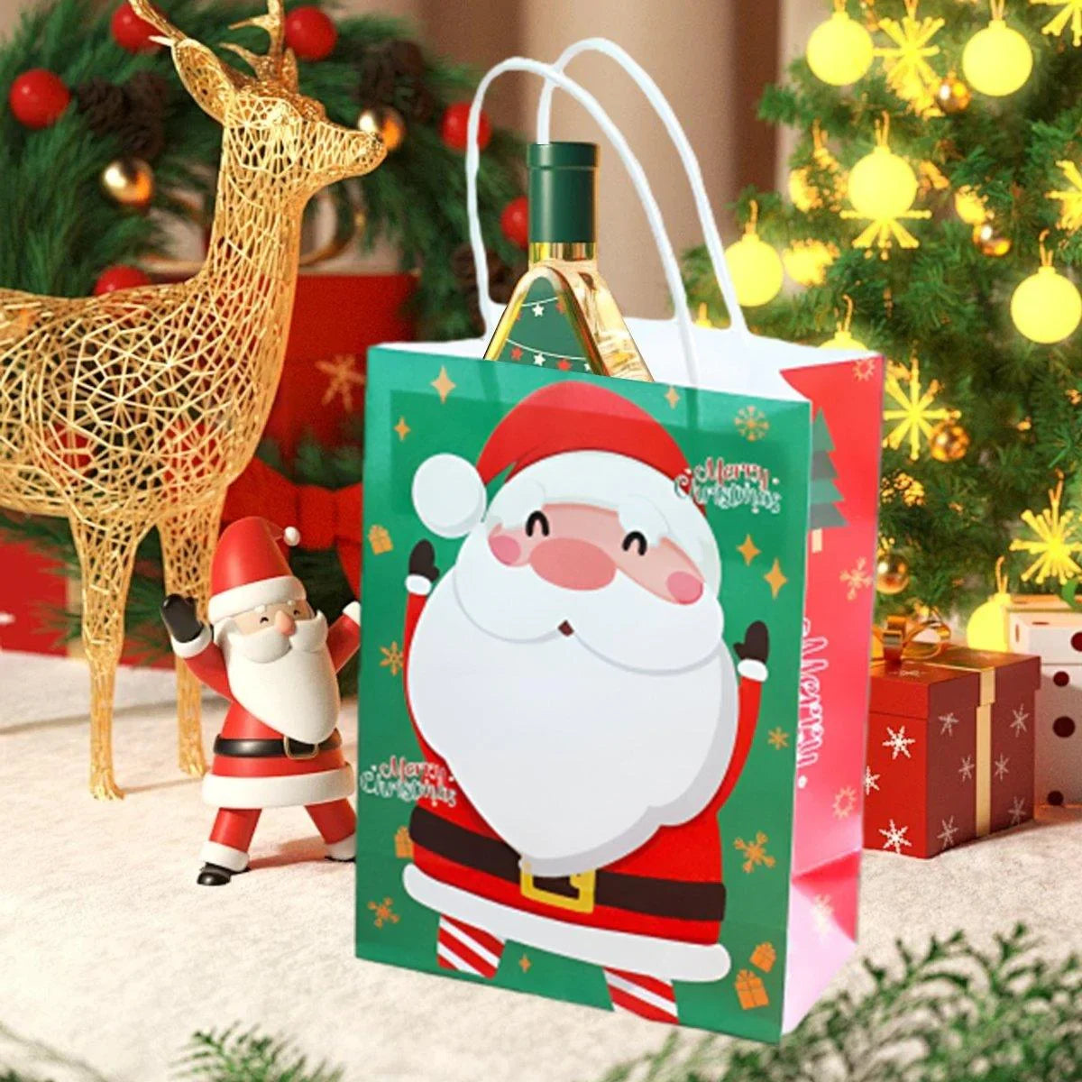 25PCS Christmas Tote Bags Kraft Paper Gift Bags