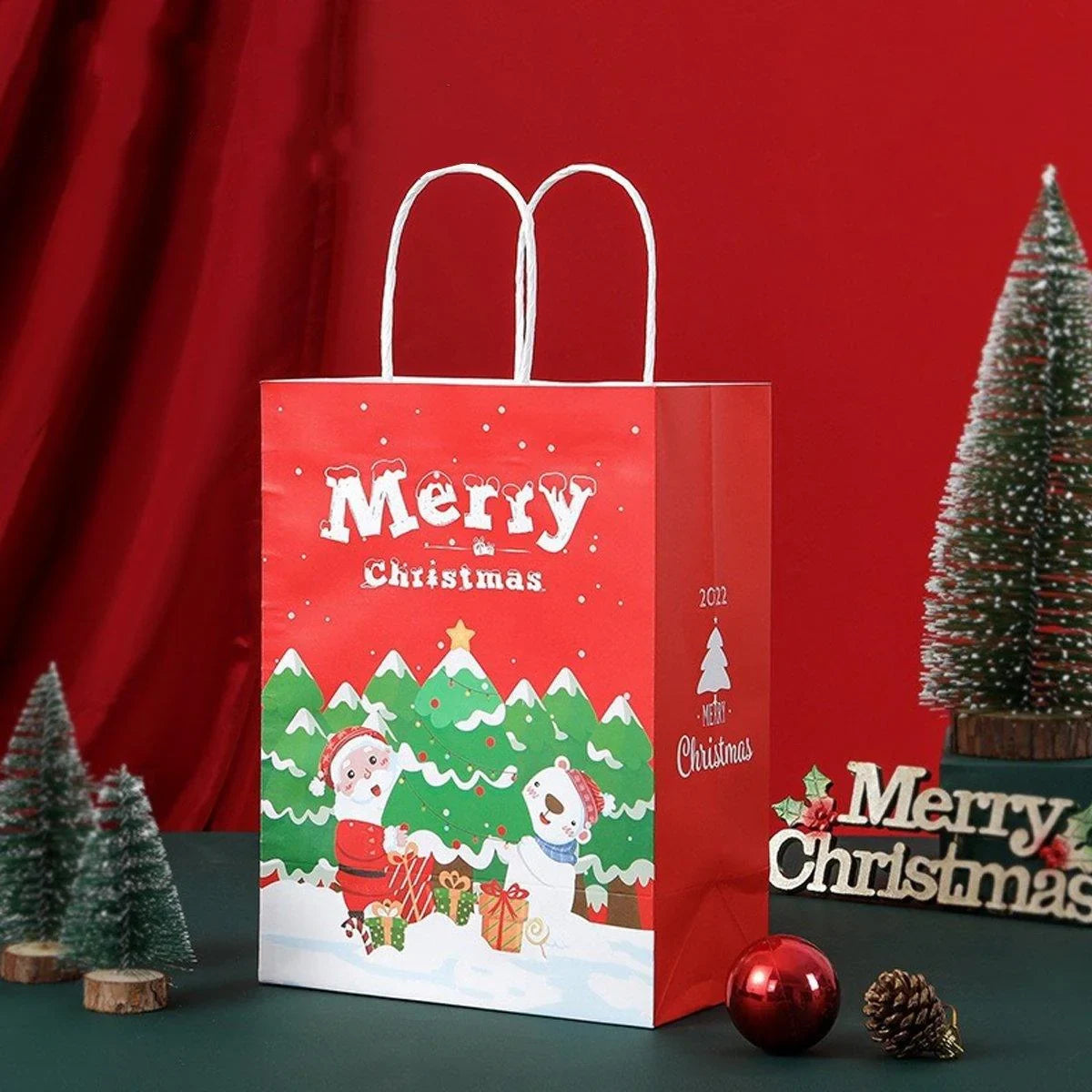 25PCS Christmas Tote Bags Kraft Paper Gift Bags