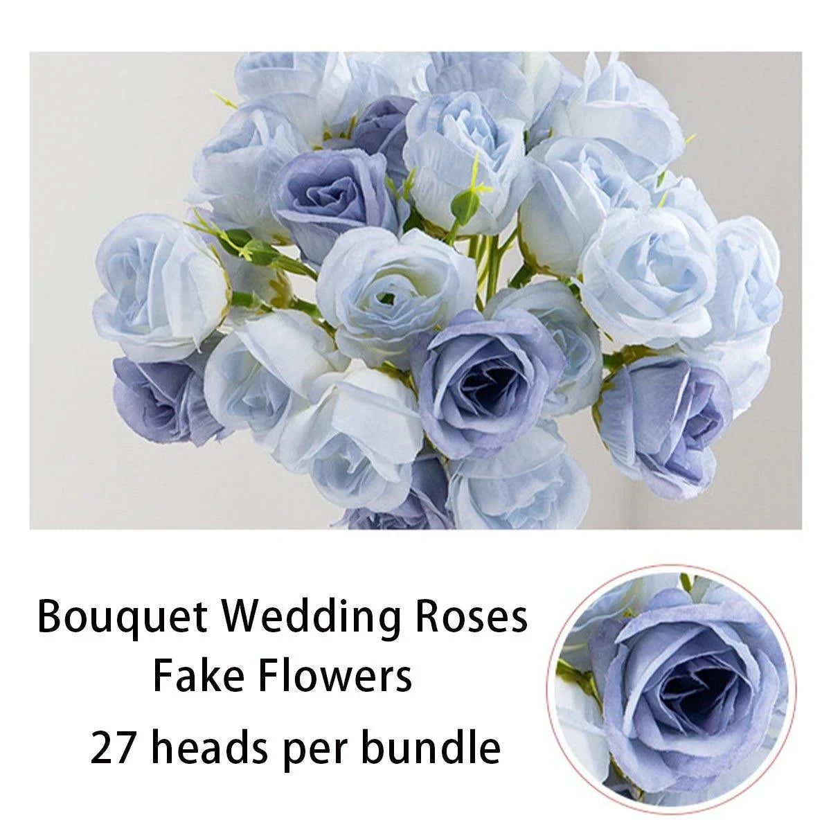 27 Head Broken Ice Blue Holding Flower Fake Flowers 2PCS