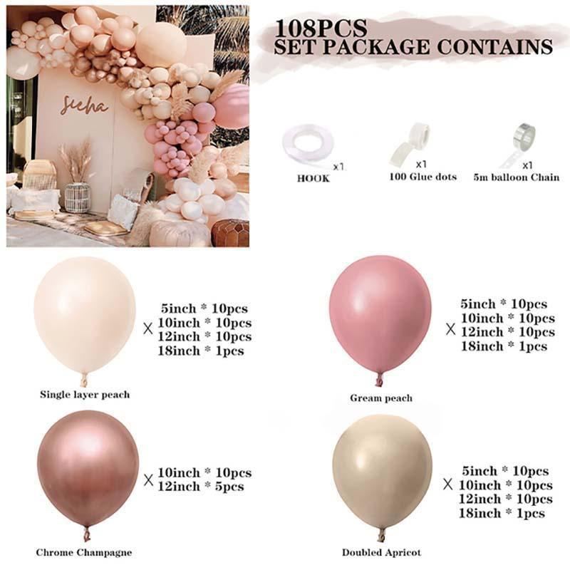 Pink Balloon Arch Kit Set Party Decor 108-158PCS