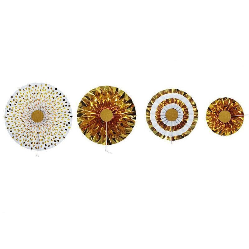 Black Gold Paper Fans Hanging Party Decorations 8PCS