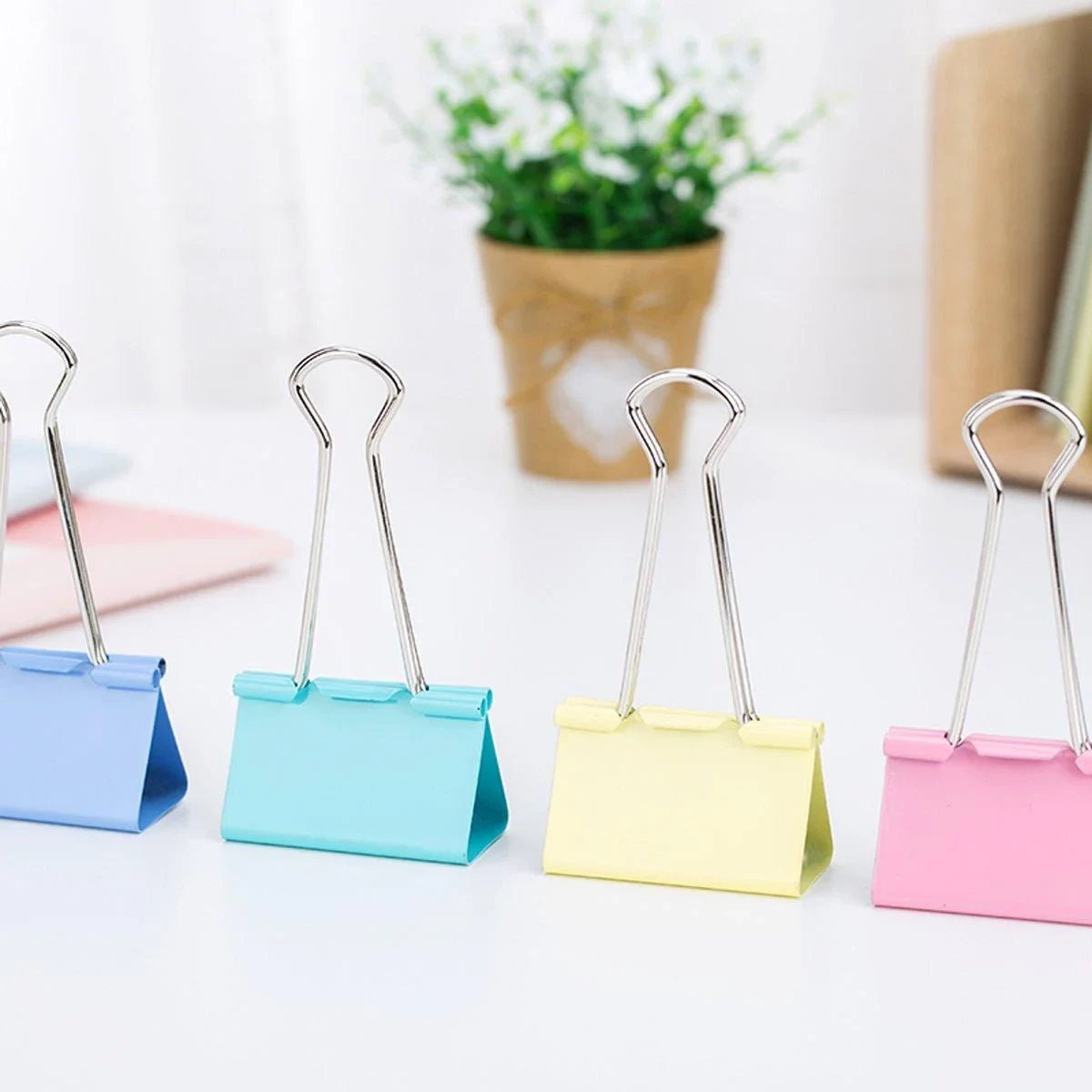 Tempered Steel Colourful Binder Clips 12PCS