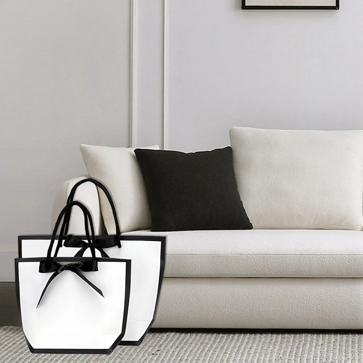 Paper Gift Bags with Black Ribbon 25PCS