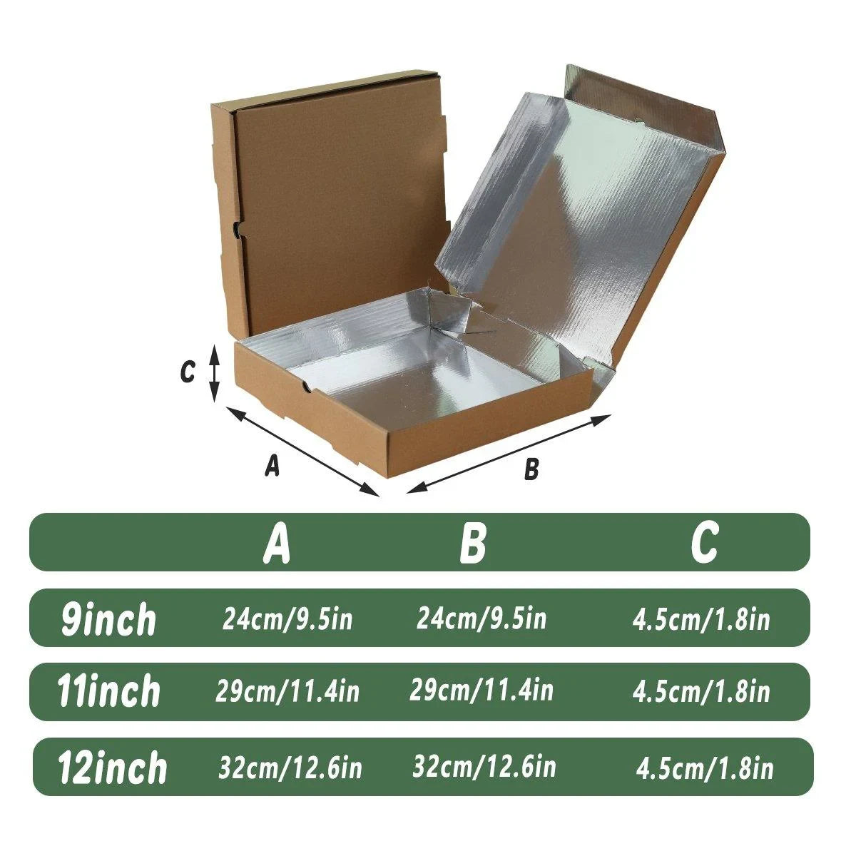 Pizza Boxes Aluminum Foil Lining Heat Retention 50PCS