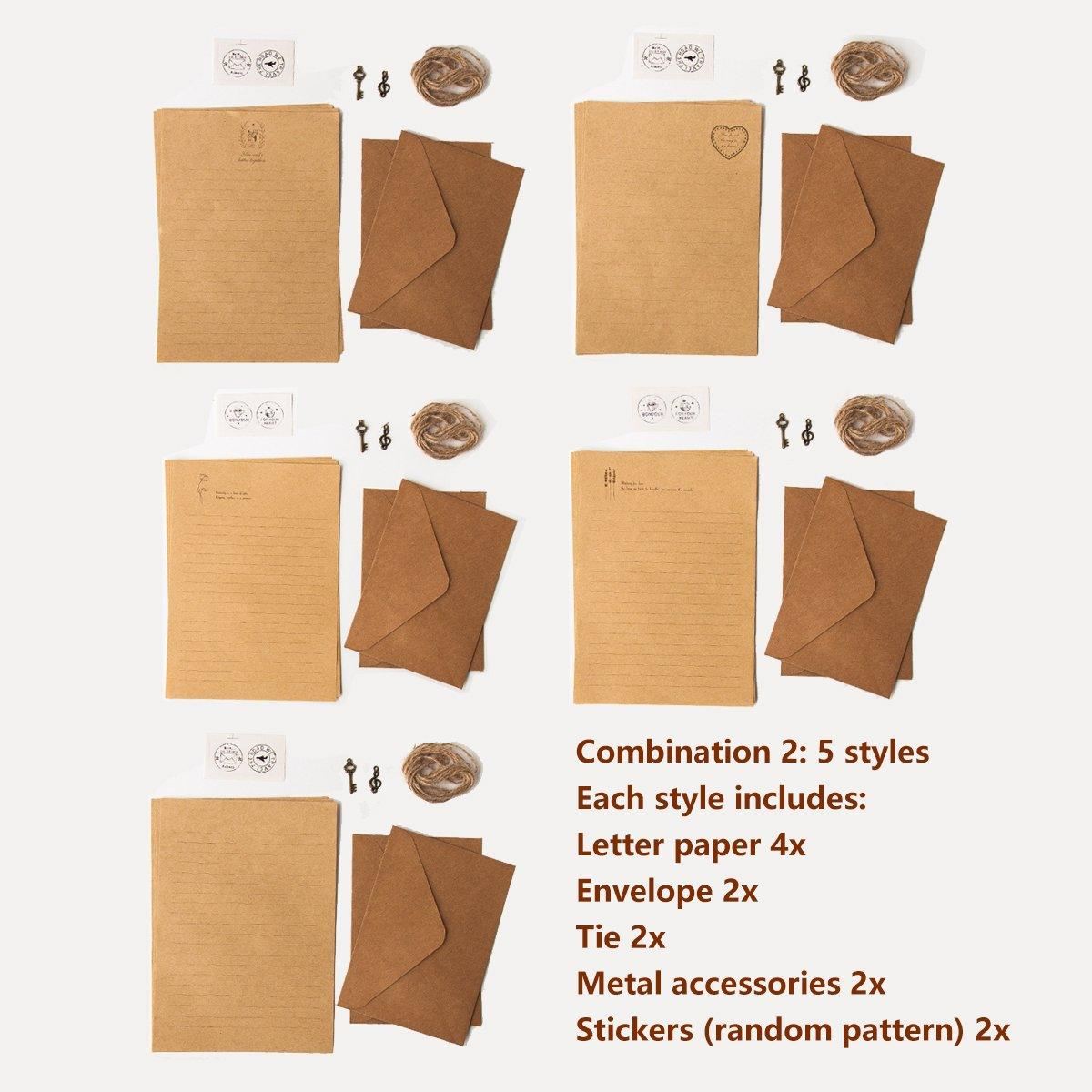 Cowhide Letter Paper Envelope Stationery Writing 5Set