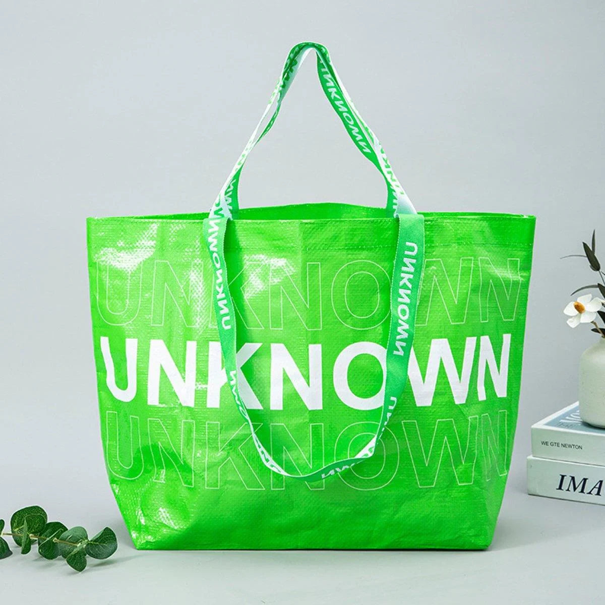 Waterproof Hand-Woven Durable Green Shopping Bags 5PCS