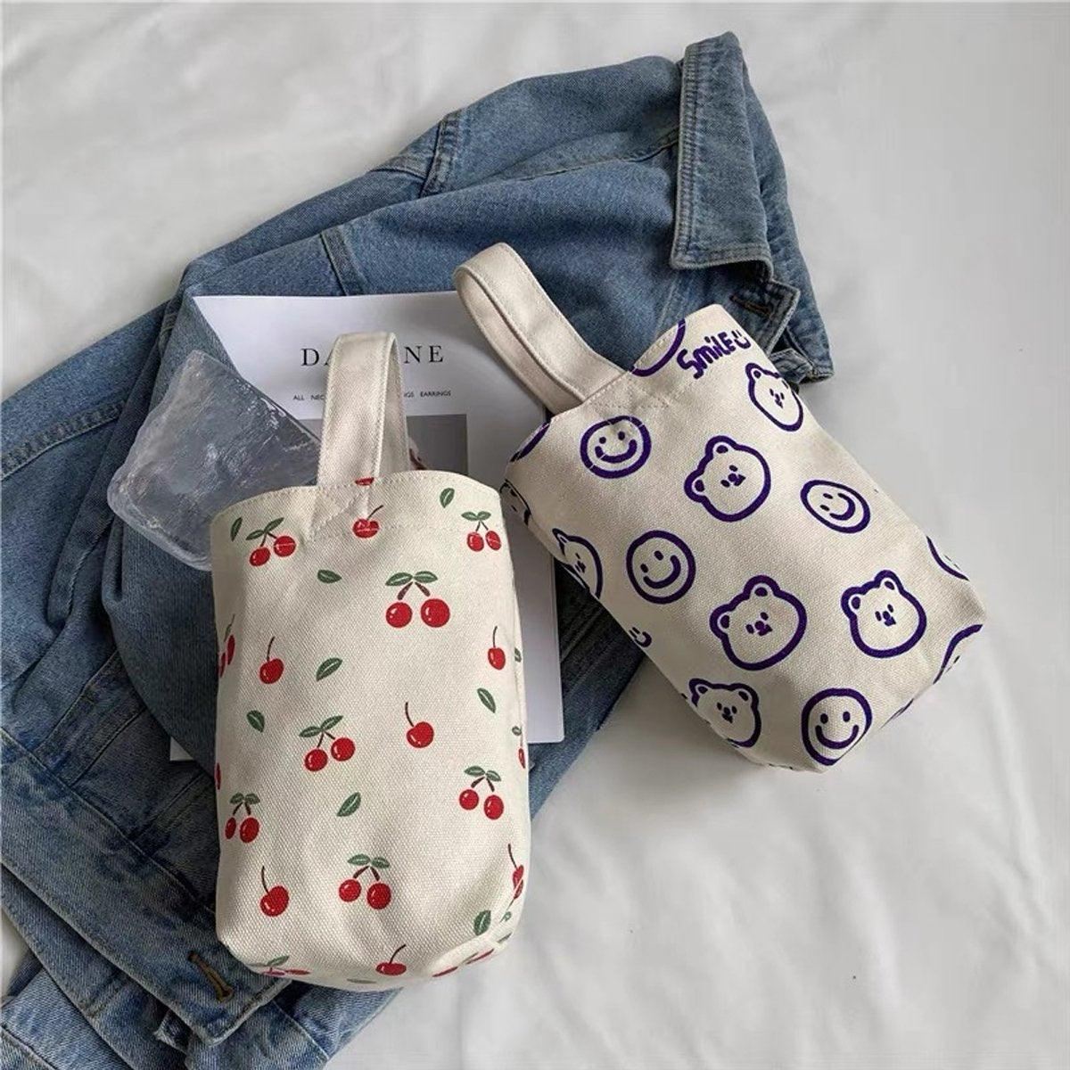 Red Blue Small Canvas Bags Cup Holders 2PCS