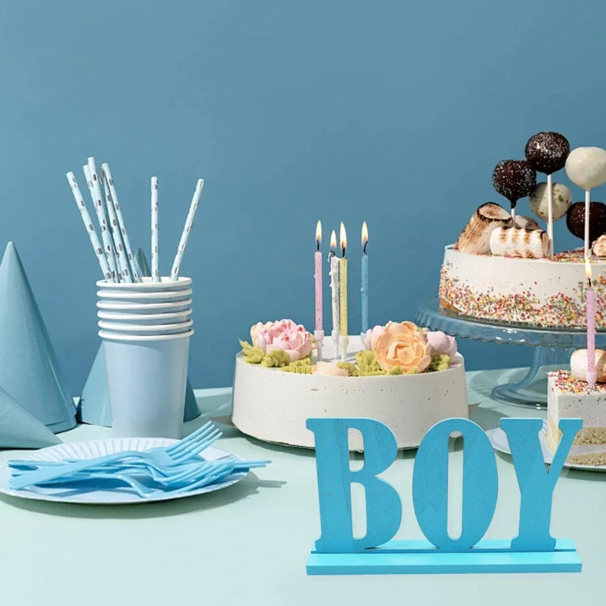 Wooden Party Decorations Blue/Pink 2PCS
