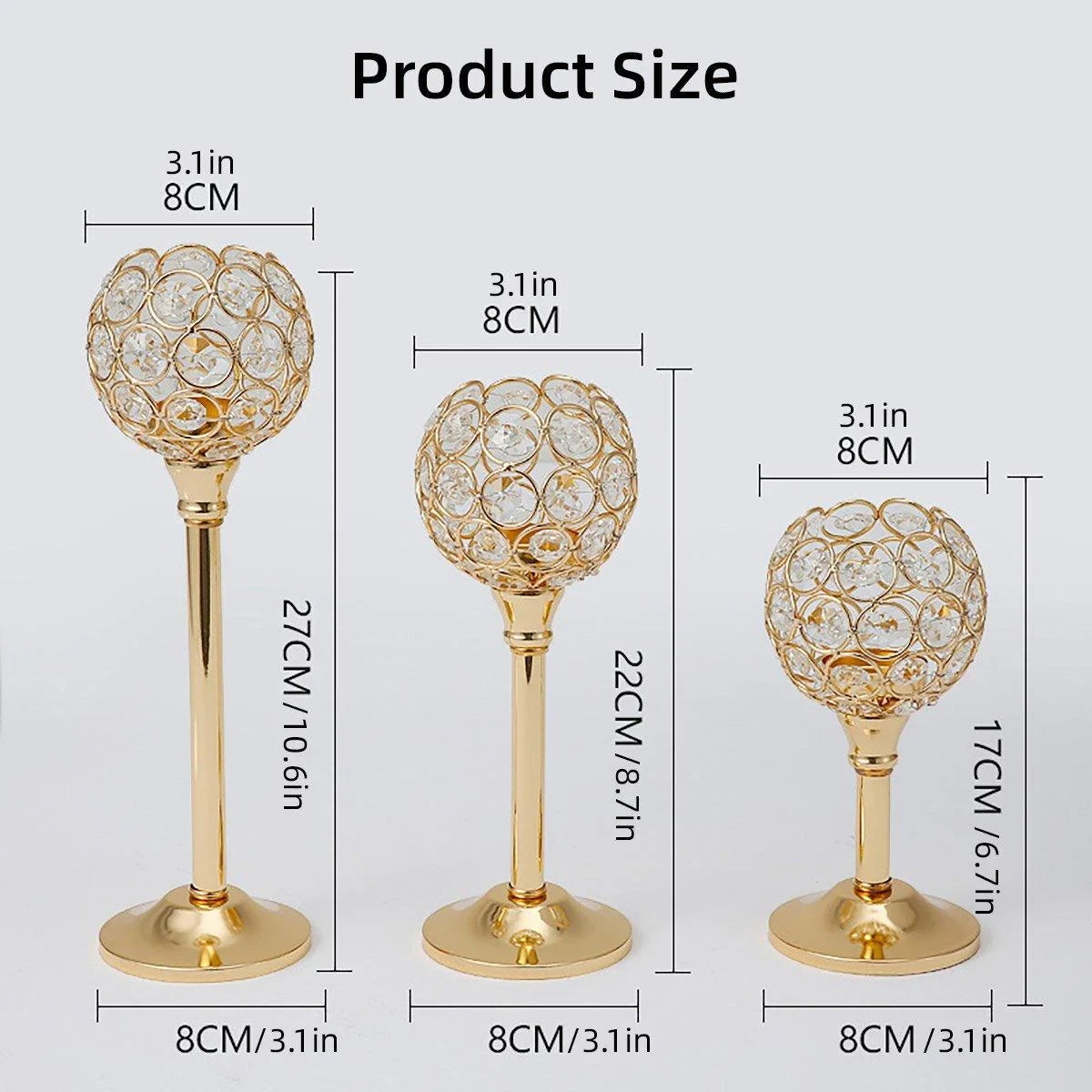 3PCS Crystal Candle Holders