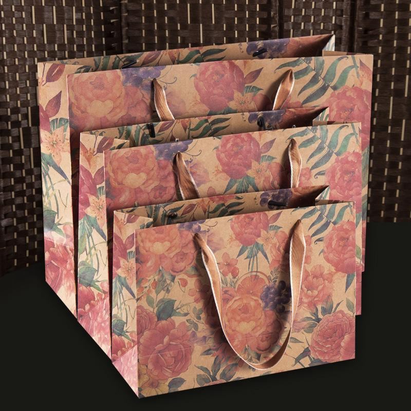Kraft Vintage Paper Bags with Handles for Gifts 10PCS