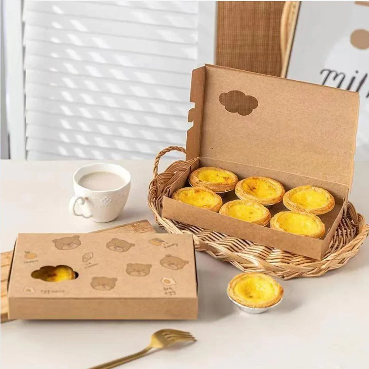 40PCS Egg Tart Paper Boxes Cupcakes Packaging