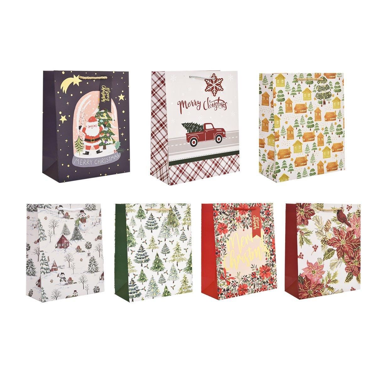 12PCS Christmas Paper Gift Bags Set Xmas Tote