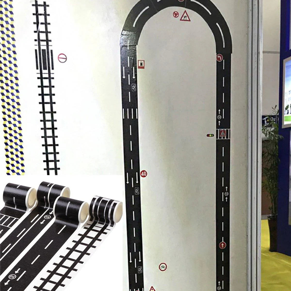 Cartoon Road Rail Transit Tape Sticker 4PCS